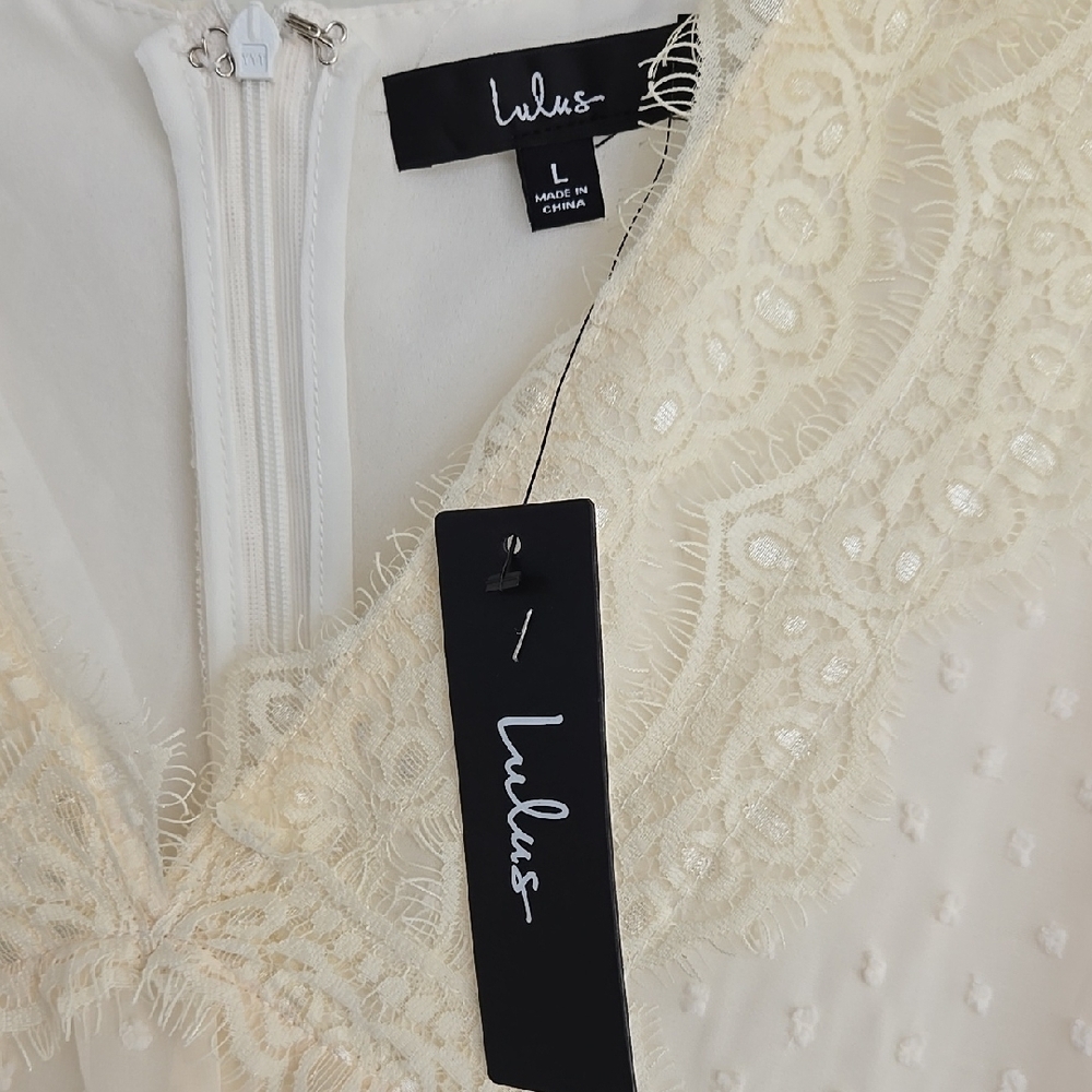 Wistful Moment Ivory Swiss Dot Long Sleeve Dress Size L - Picture 2 of 16